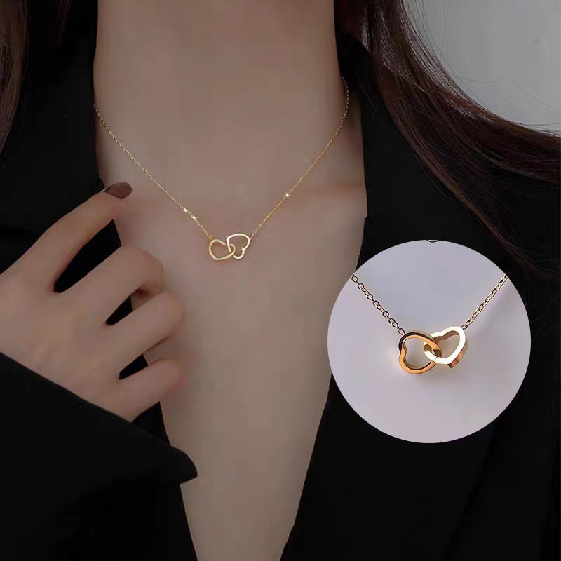 Collier Double Cœur Or Femme — Élégance et Tendresse — image produit